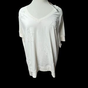 Jane + Delancey Shirt Women's Size 2X Ivory Short Sleeve T-Shirt Stars Pullover